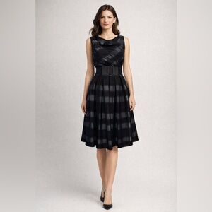 ANTONIO MELANI “Black Swan Chiffon” Pre-Kay Unger Ilsa  Striped Midi Dress Sz 0